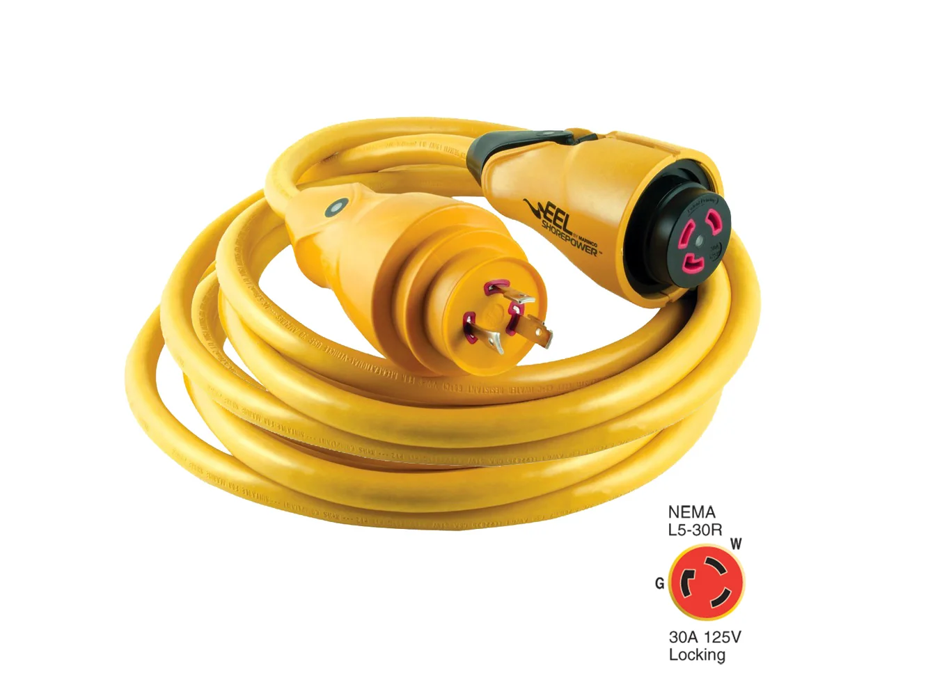 Marinco CS30-25 EEL 30A 125V Shore Power Cordset - 25' - Yellow