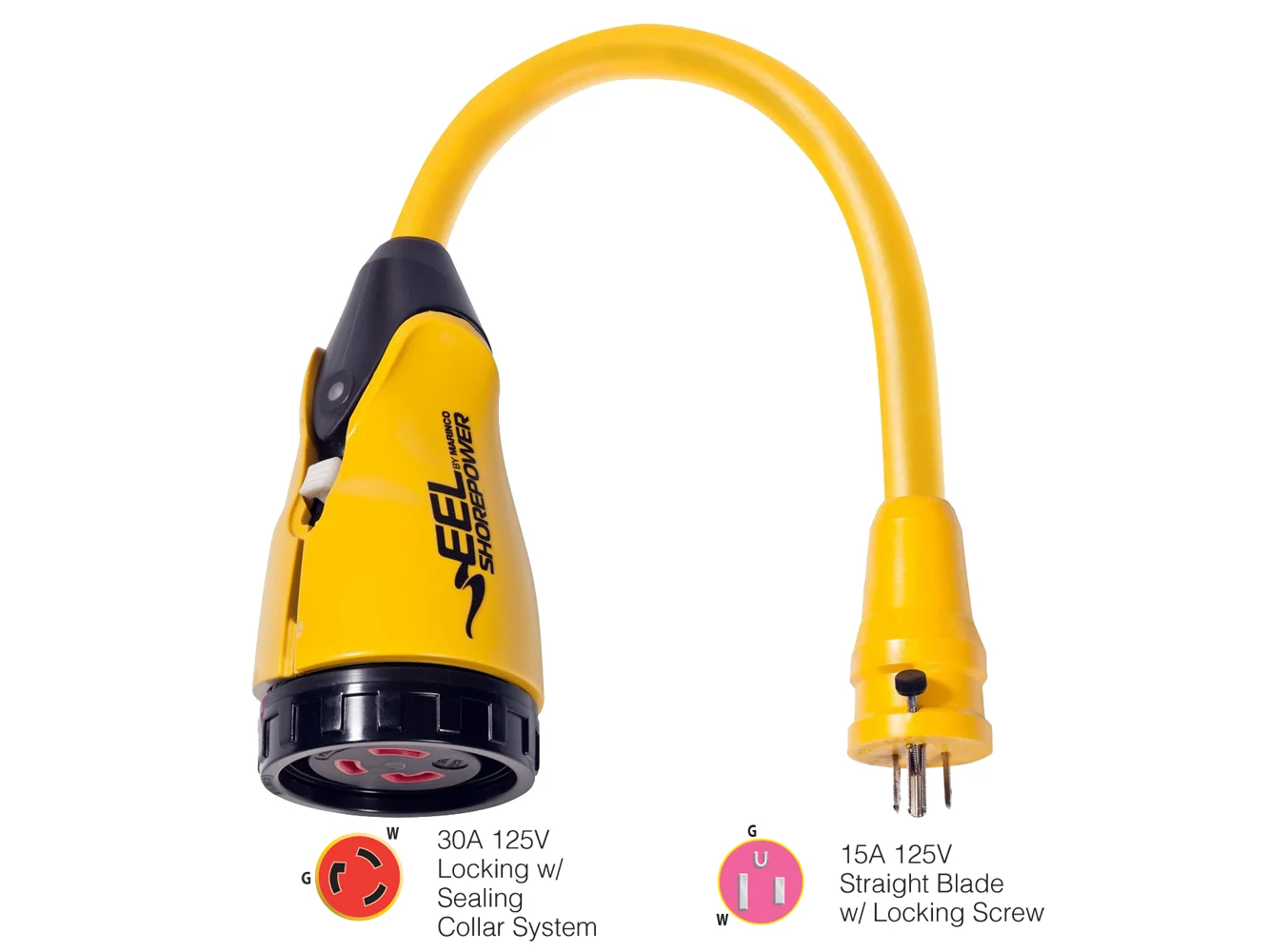 Marinco P15-30 EEL 30A-125V Female to 15A-125V Male Pigtail Adapter - Yellow