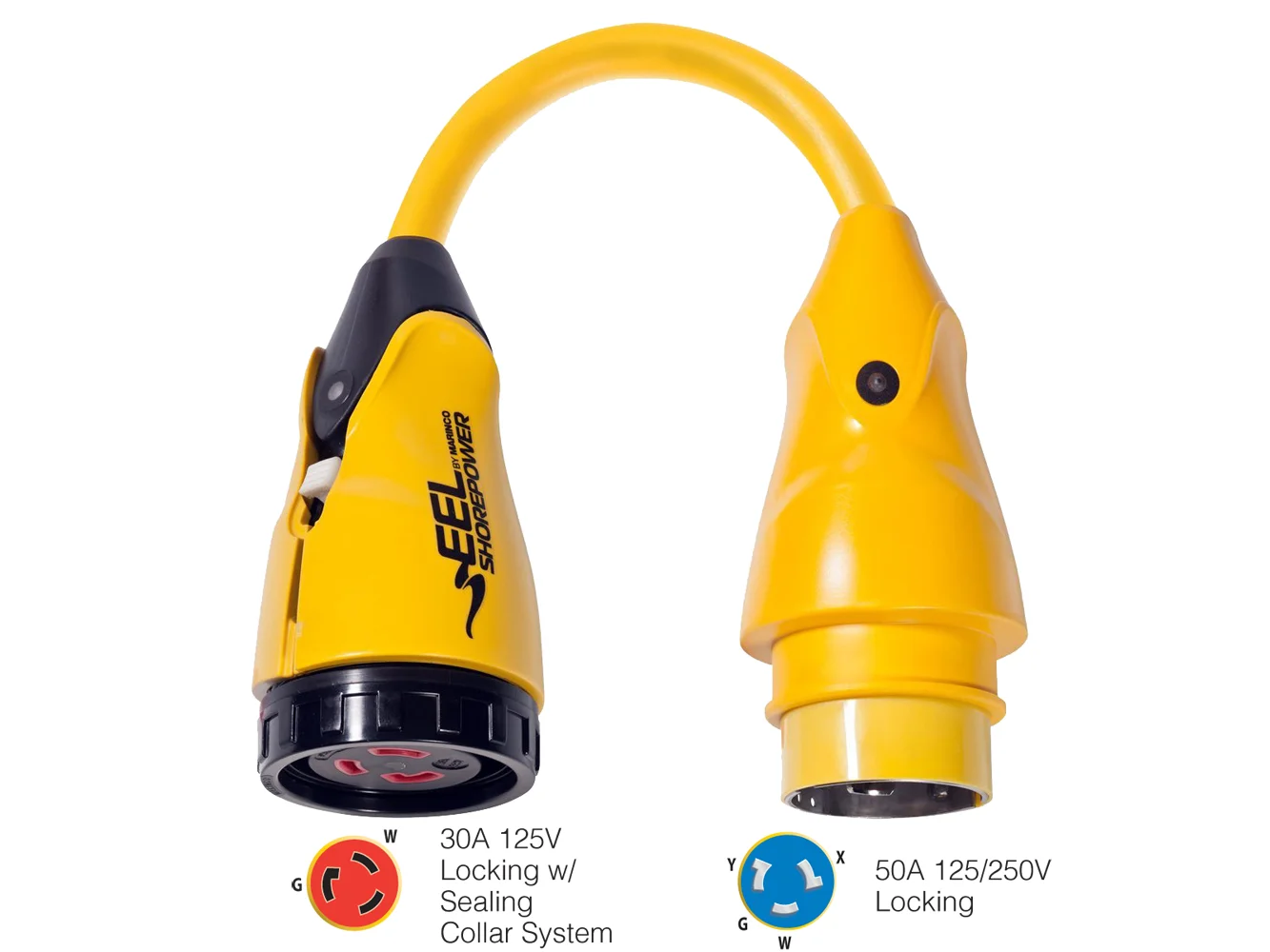 Marinco P504-30 EEL 30A-125V Female to 50A-125/250V Male Pigtail Adapter - Yellow