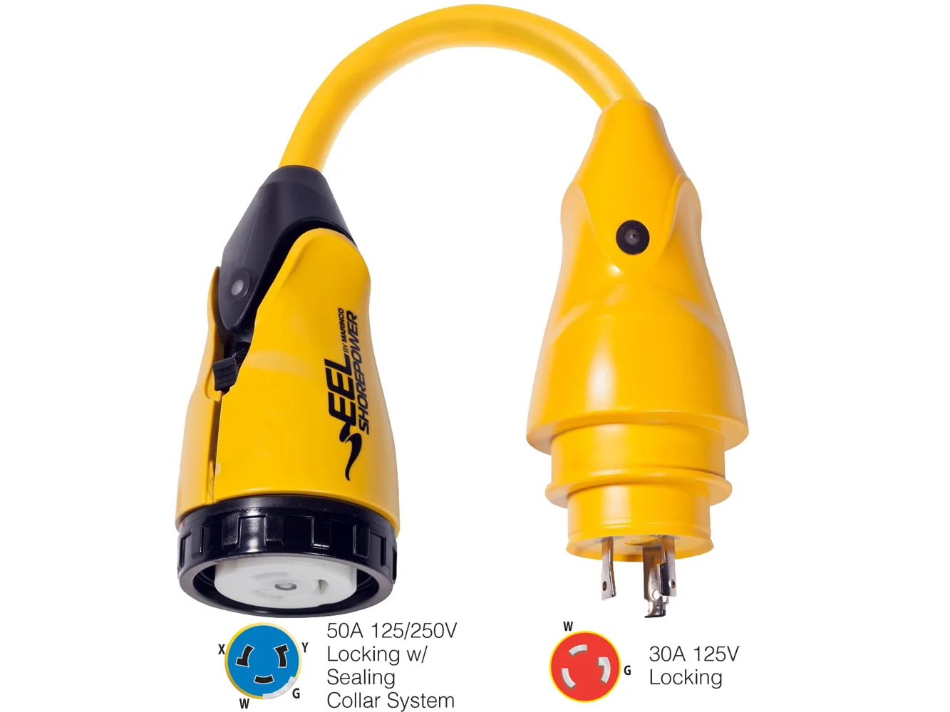 Marinco P30-504 EEL 50A-125/250V Female to 30A-125V Male Pigtail Adapter - Yellow