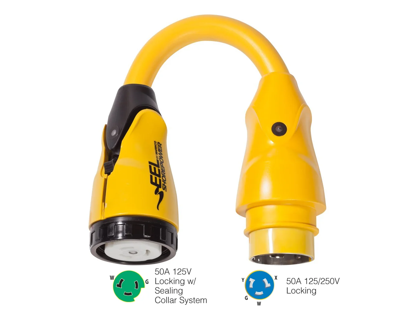 Marinco P504-503 EEL 50A-125V Female to 50A-125/250V Male Pigtail Adapter - Yellow