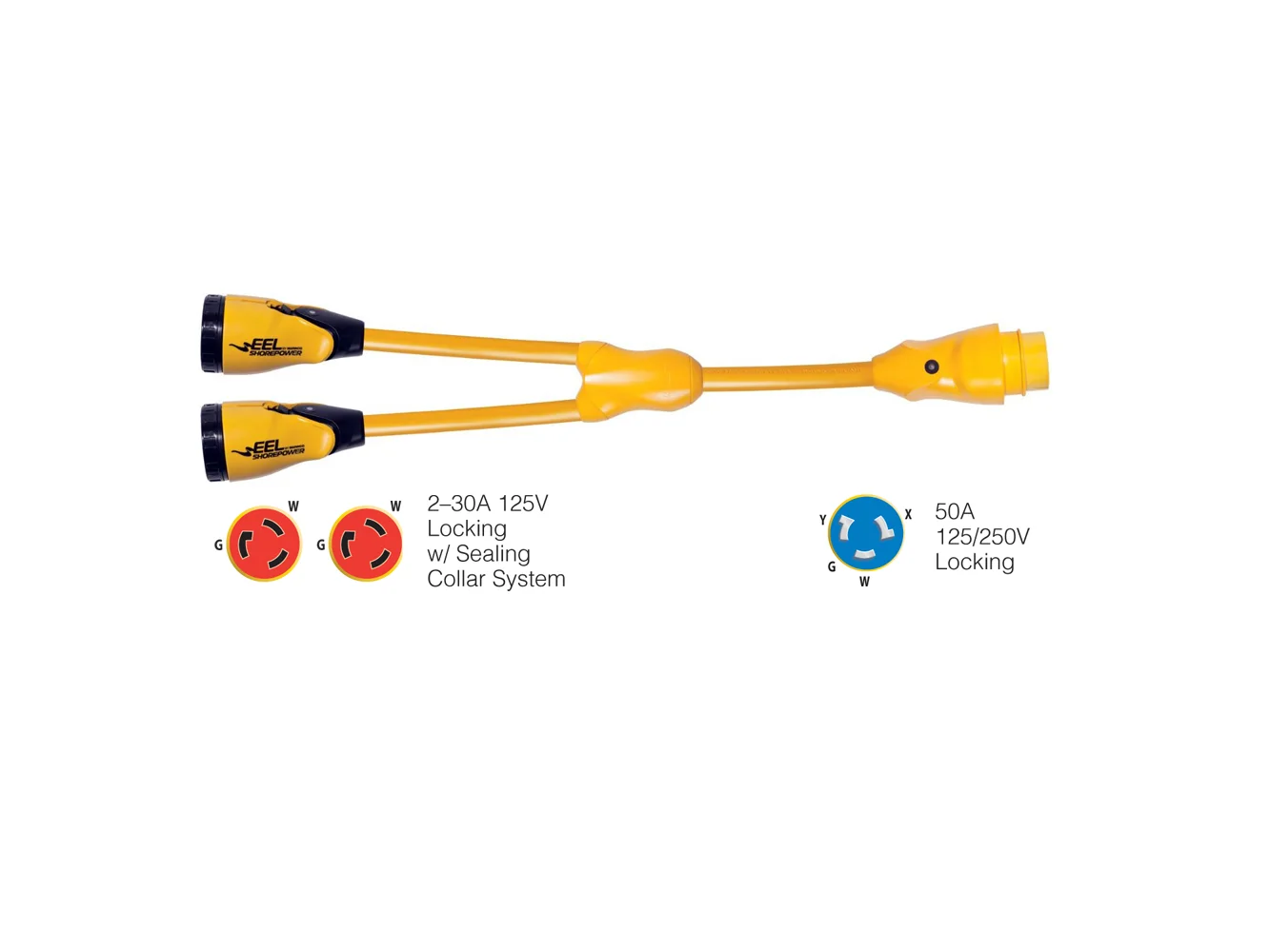 Marinco Y504-2-30 EEL (2)-30A-125V Female to (1)50A-125/250V Male "Y" Adapter - Yellow