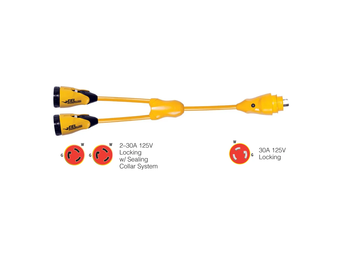 Marinco Y30-2-30 EEL (2)30A-125V Female to (1)30A-125V Male "Y" Adapter - Yellow