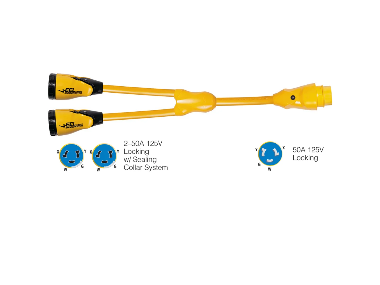 Marinco Y504-2-504 EEL (2)50A-125/250V Female to (1)50A-125/250V Male "Y" Adapter - Yellow