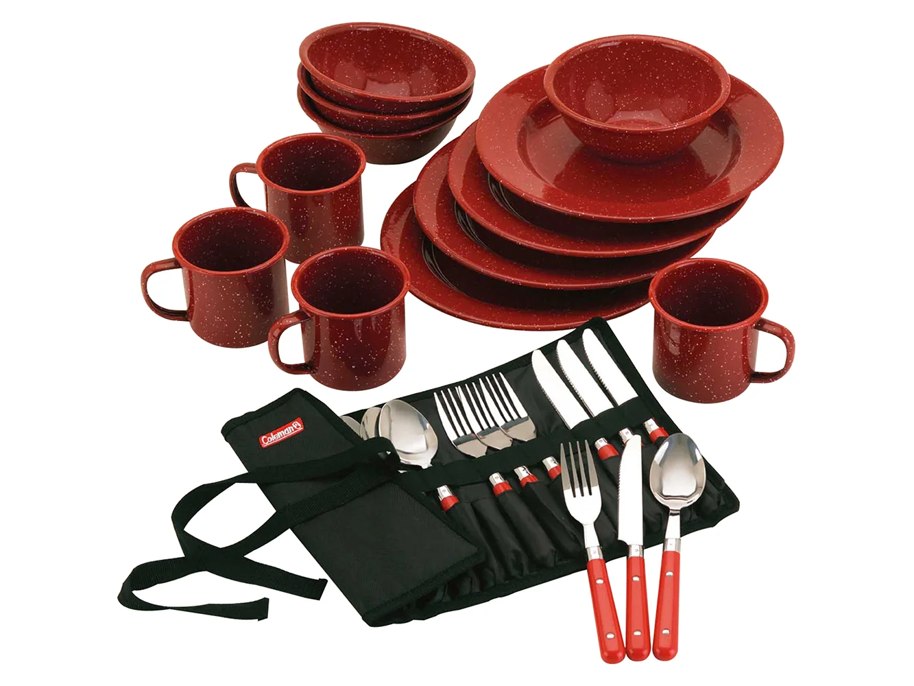 Coleman 24-Piece Speckled Enamelware Cook Set - Red