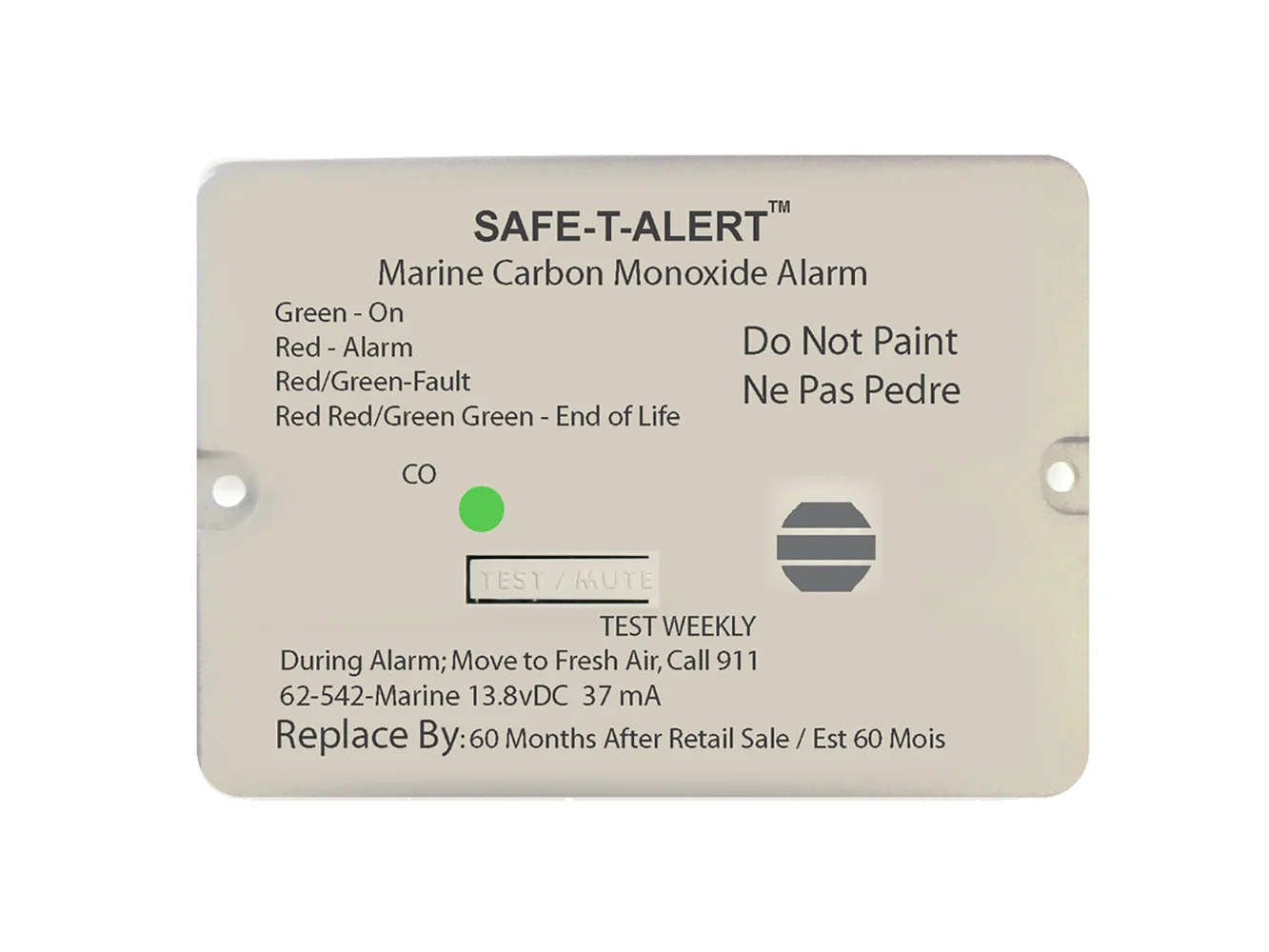 Safe-T-Alert 62 Series Carbon Monoxide Alarm - 12V - 62-542-Marine - Flush Mount - White