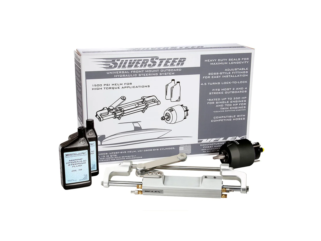 Uflex SilverSteer™ 2.0 High-Performance Front Mount Outboard Hydraulic Steering System - 1500PSI FM V2