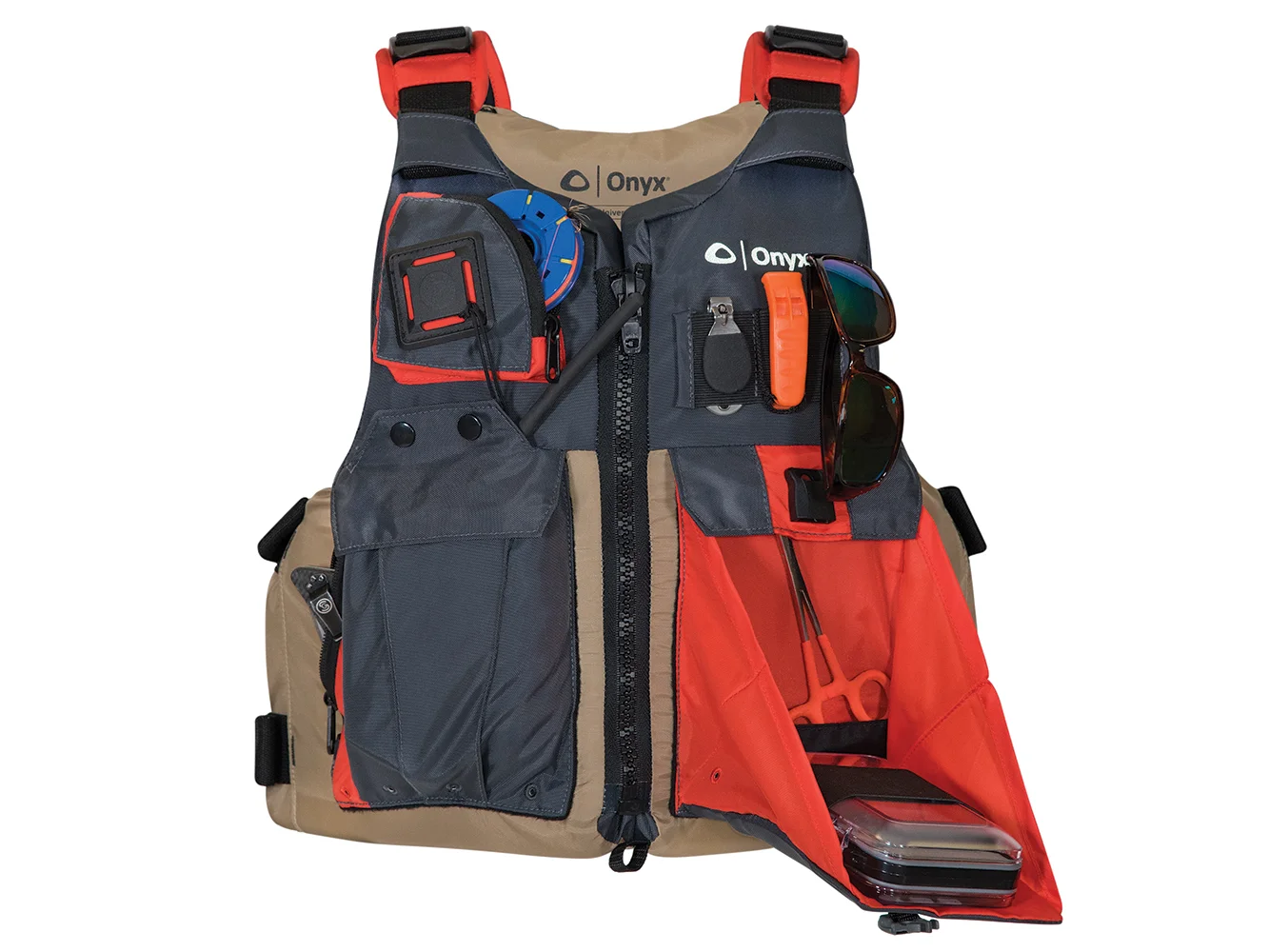 Onyx Kayak Fishing Vest - Adult Universal - Tan/Grey
