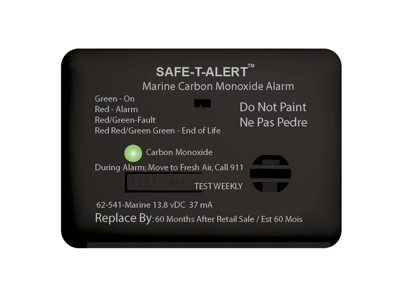 Safe-T-Alert 62 Series Carbon Monoxide Alarm - 12V - 62-541-Marine - Surface Mount - Black