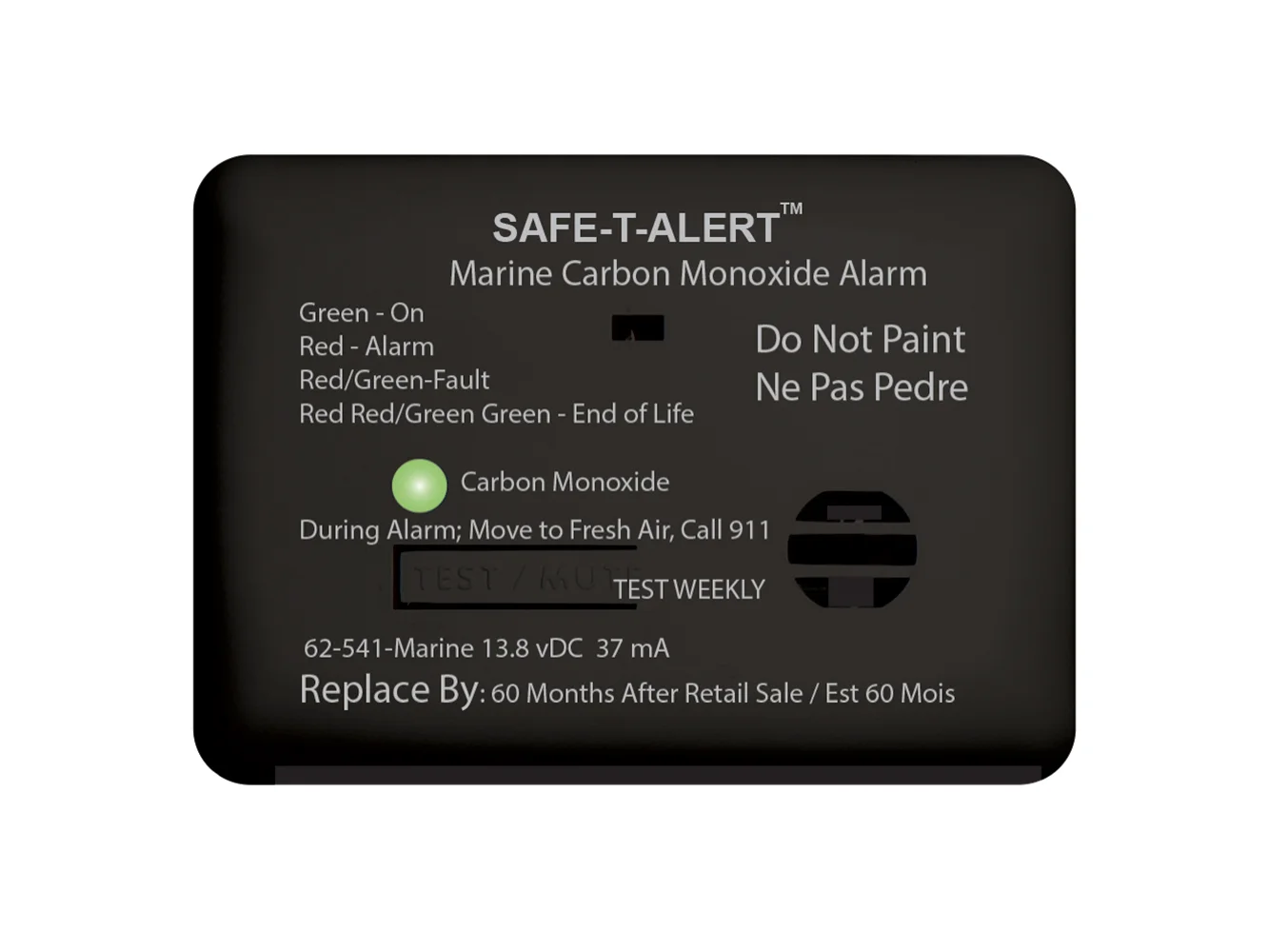Safe-T-Alert 62 Series Carbon Monoxide Alarm w/Relay - 12V - 62-541-R-Marine - Surface Mount - Black