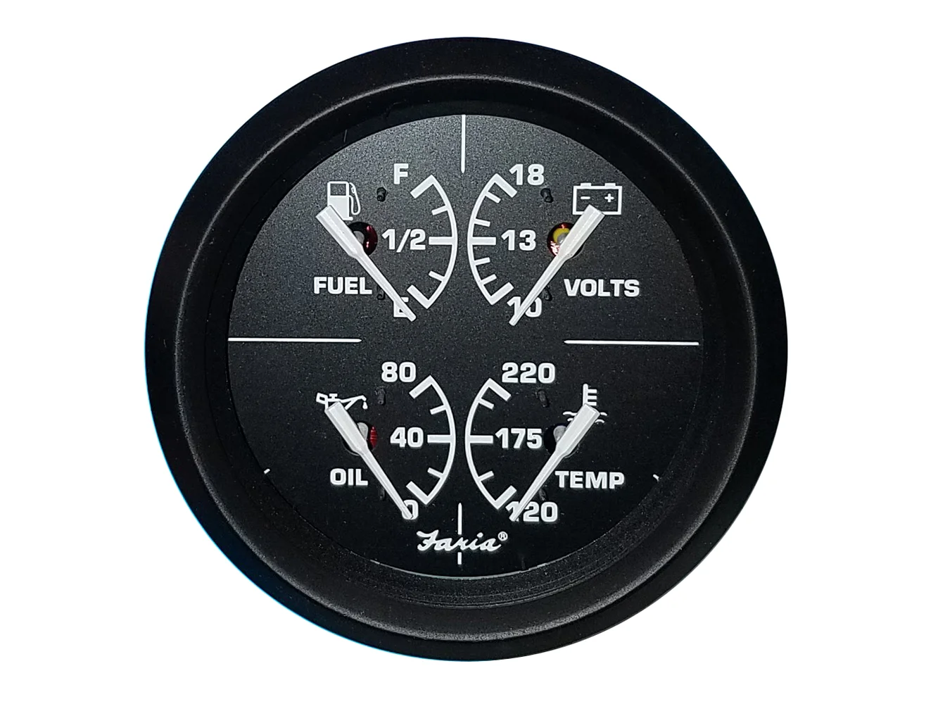 Faria Euro Black 4" Multifunction Gauge - Volt/Fuel/Oil/Water Temperature