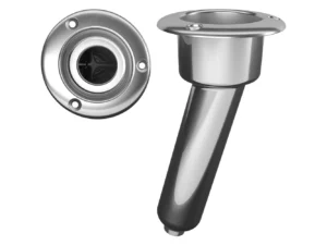 Mate Series Stainless Steel 15&deg; Rod & Cup Holder - Drain - Round Top