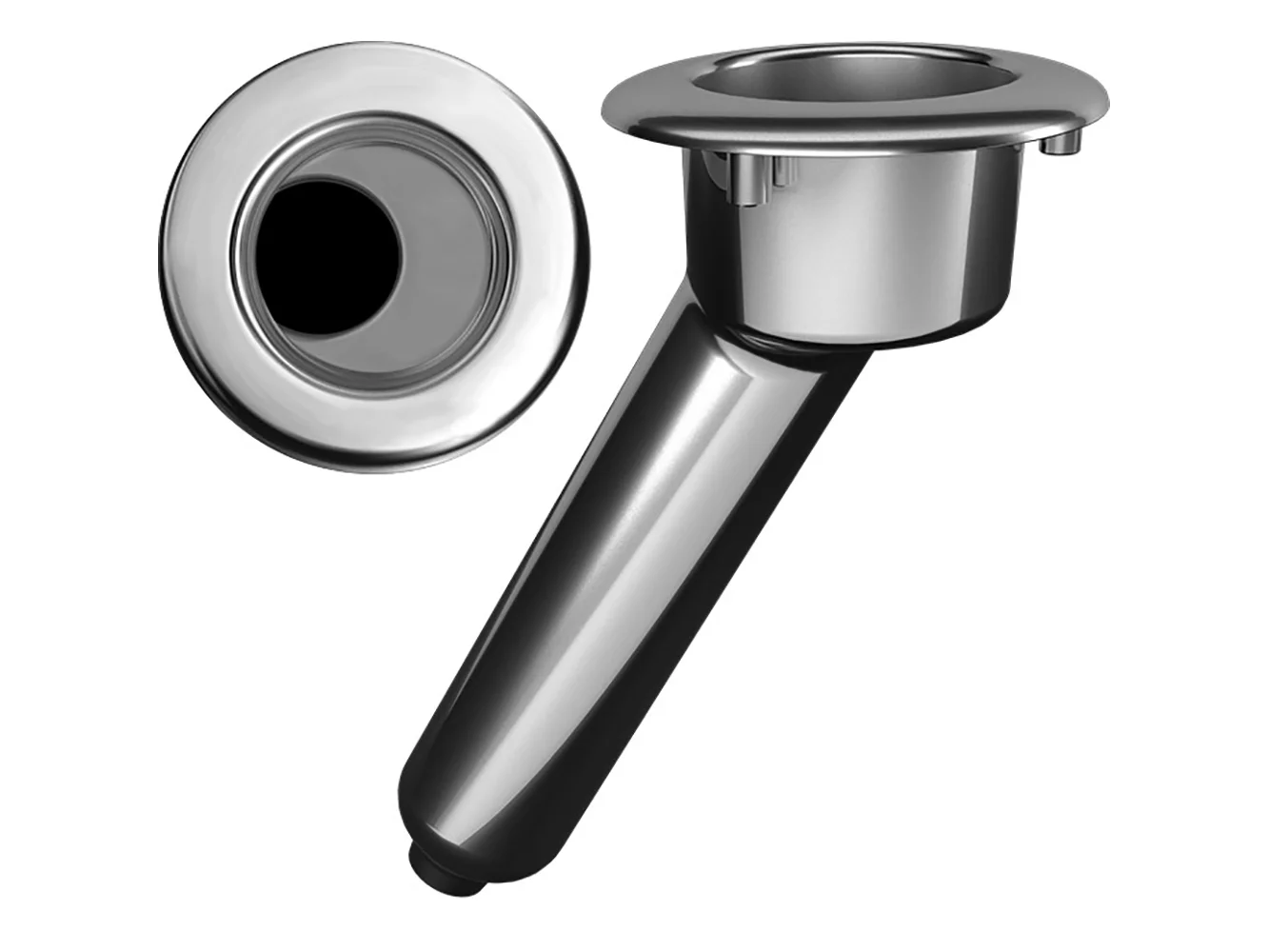 Mate Series Elite Screwless Stainless Steel 30° Rod & Cup Holder - Drain - Round Top