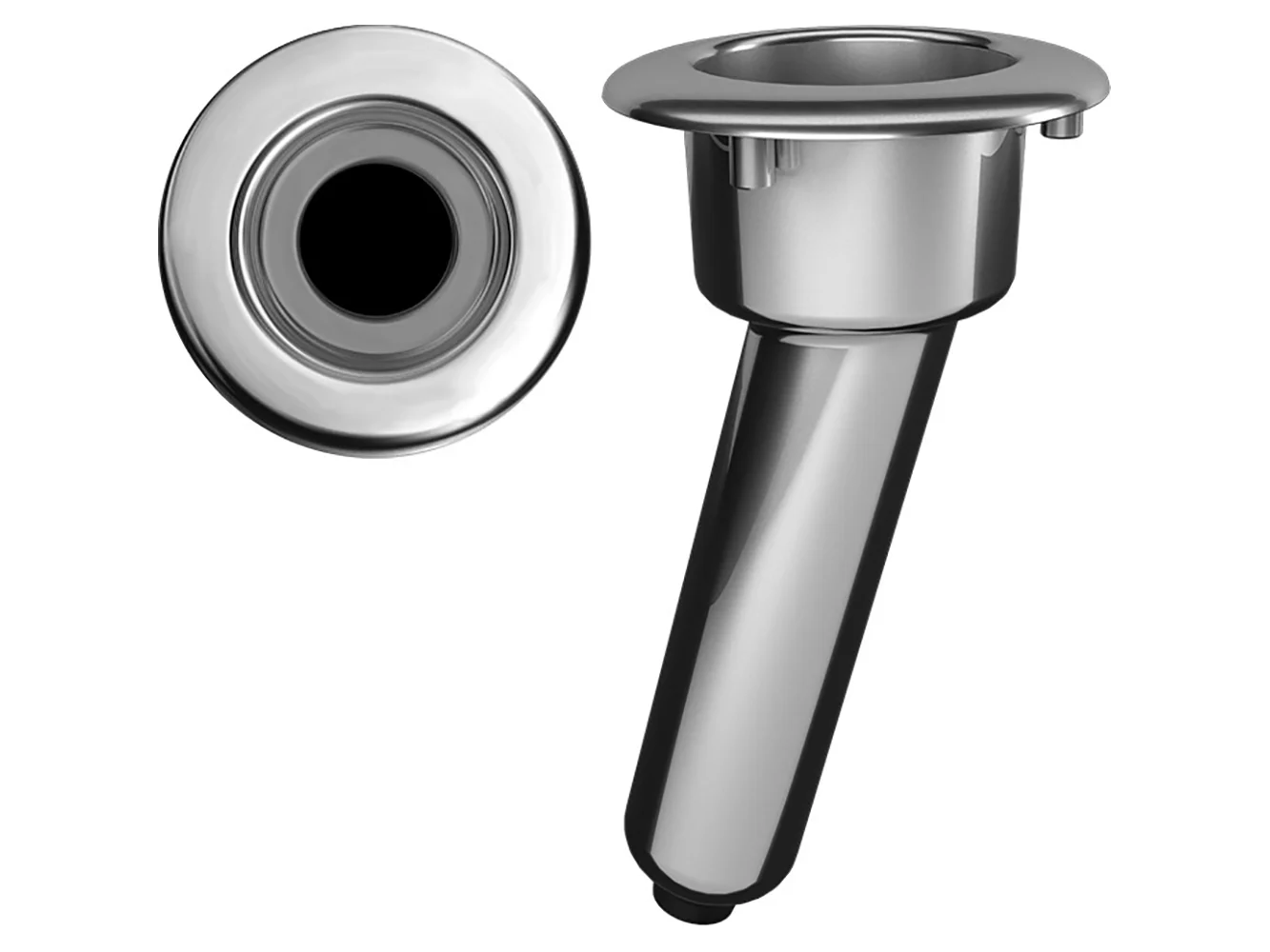 Mate Series Elite Screwless Stainless Steel 15° Rod & Cup Holder - Drain - Round Top