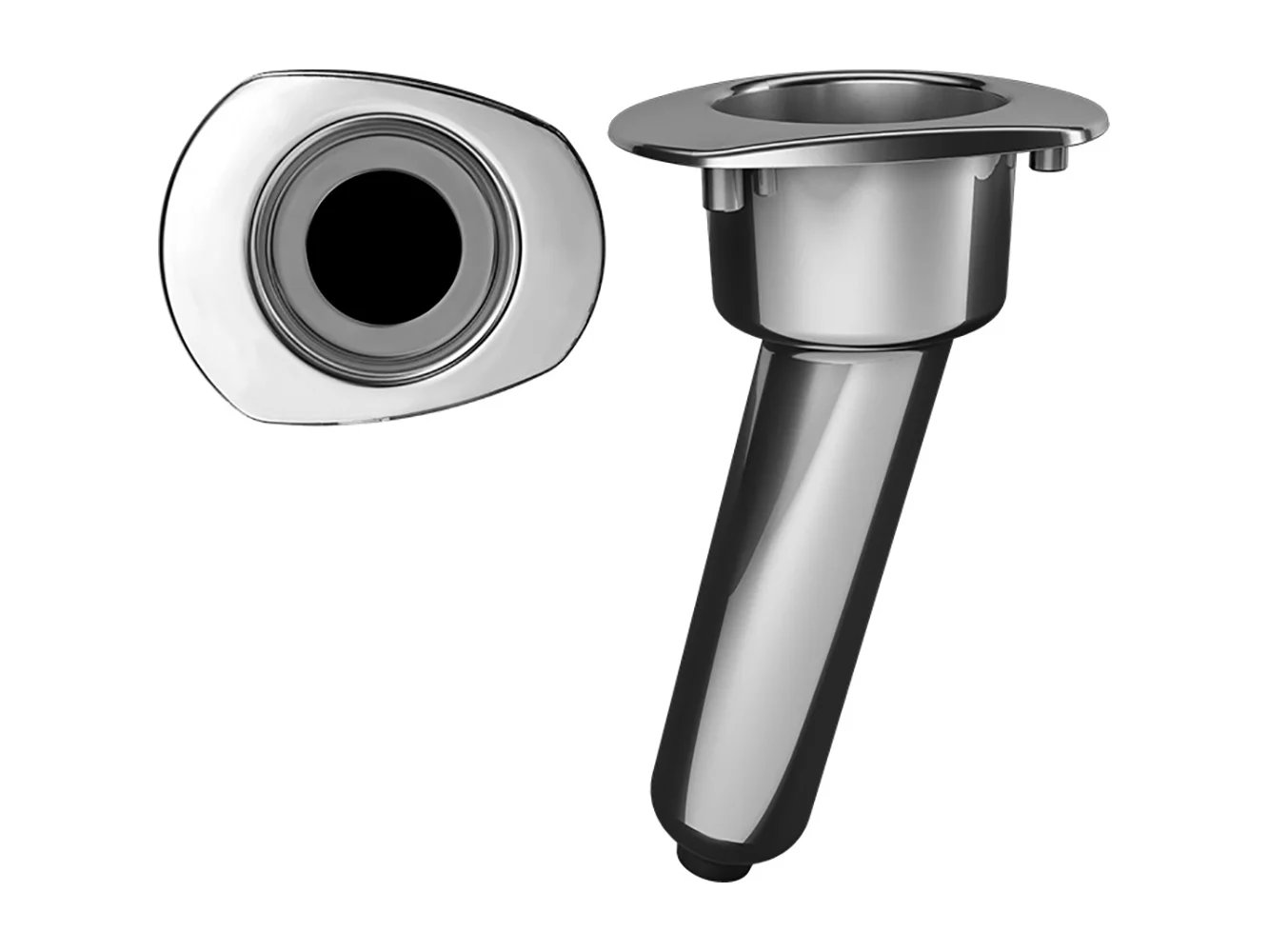 Mate Series Elite Screwless Stainless Steel 15° Rod & Cup Holder - Drain - Oval Top