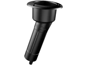 Mate Series Plastic 15&deg; Rod & Cup Holder - Drain - Round Top - Black