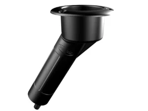 Mate Series Plastic 30&deg; Rod & Cup Holder - Drain - Round Top - Black