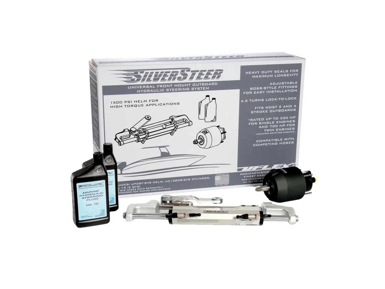 Uflex SilverSteer™ Universal Front Mount Outboard Hydraulic Steering System w/ UC128-SVS-1 Cylinder