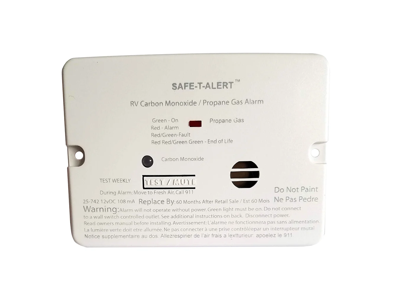 Safe-T-Alert Combo Carbon Monoxide Propane Alarm - Flush Mount - Mini - White