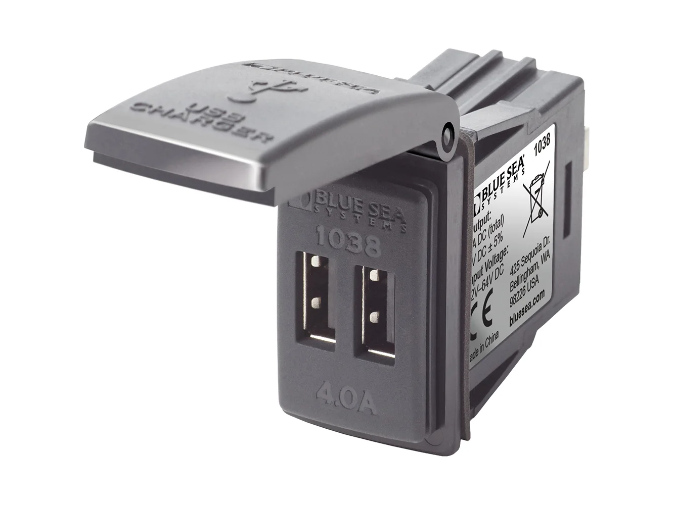 Blue Sea 1038 48V Dual USB Charger Contura Switch Mount