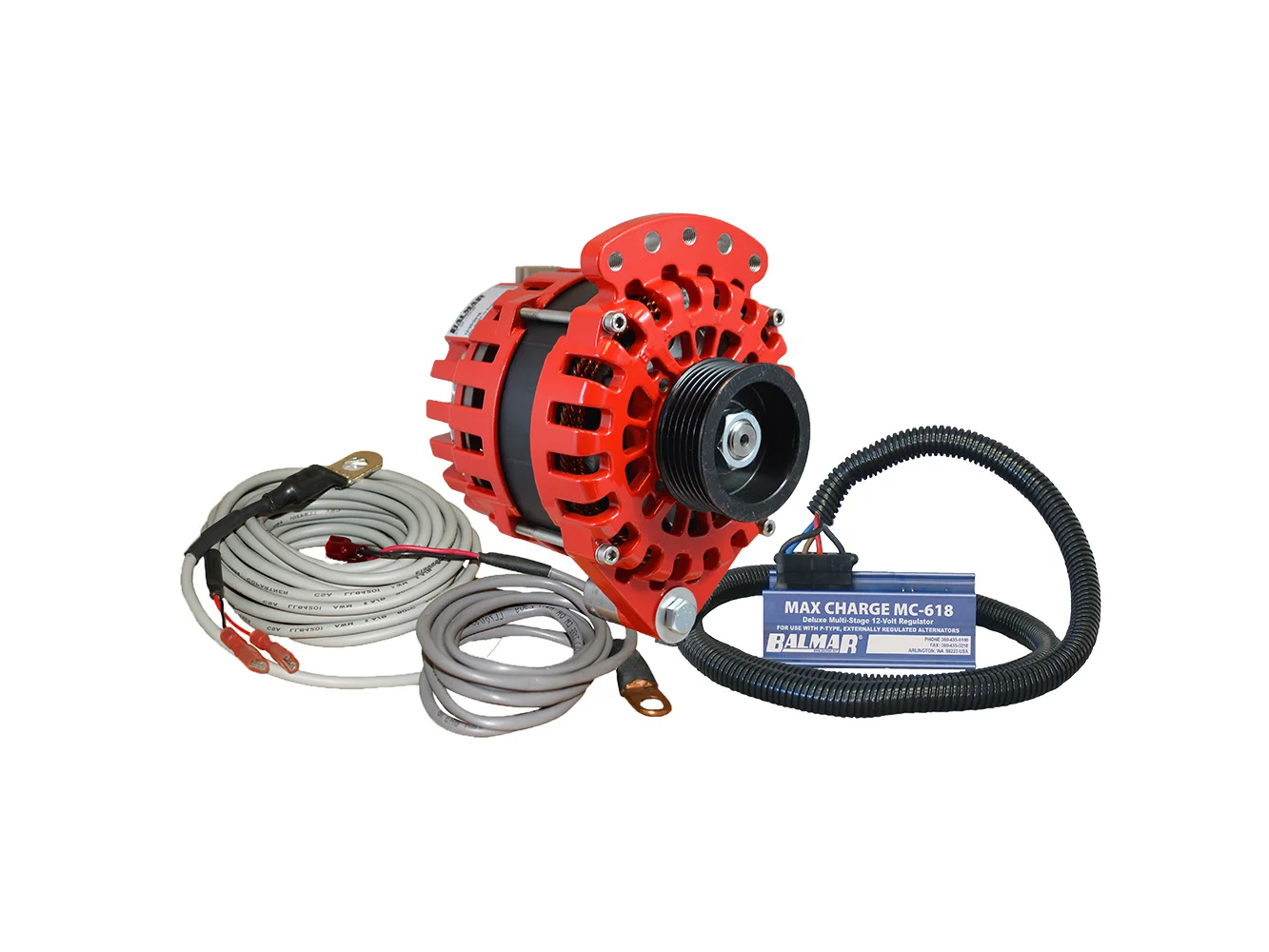 Balmar Alternator 1-2" Single Foot K6 Serpentine Pulley Regulator & Temp Sensor - 170A Kit - 12V