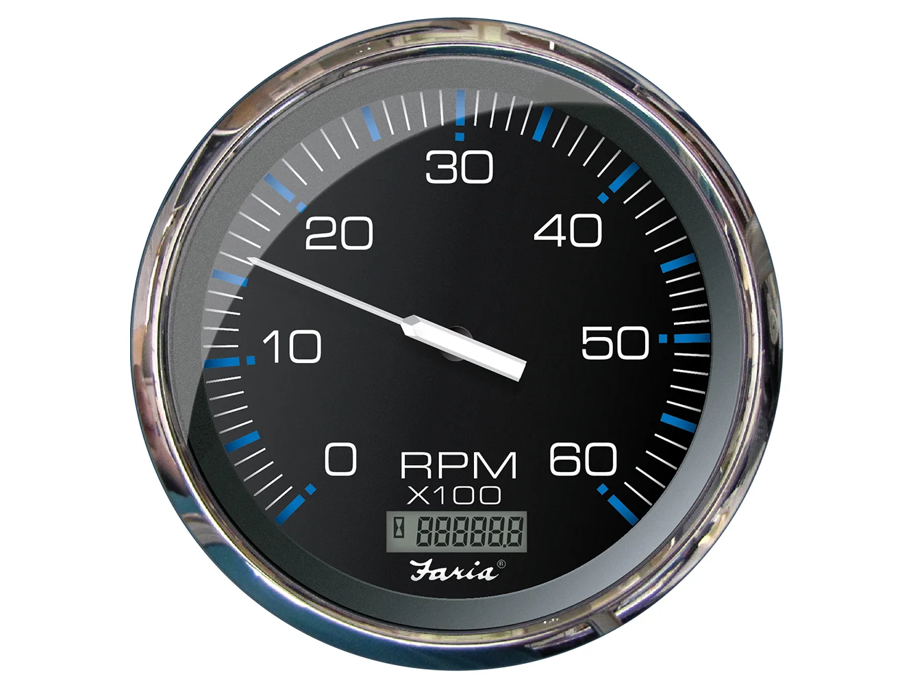 Faria Chesapeake Black 5" Tachometer w/Digital Hourmeter - 6000 RPM (Gas) (Inboard)