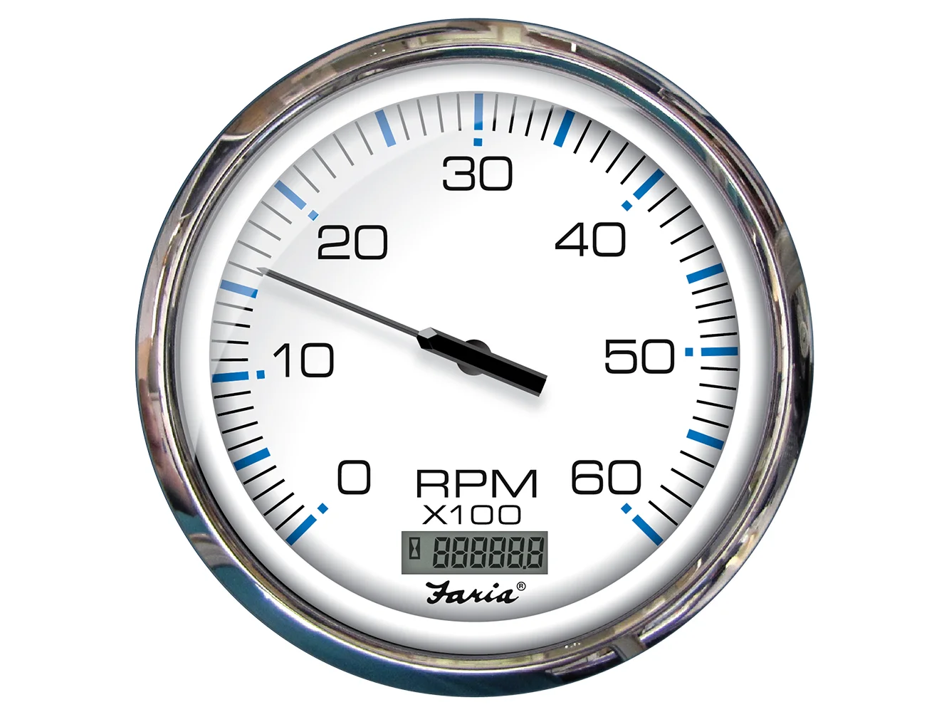 Faria Chesapeake White SS 5" Tachometer w/Digital Hourmeter - 6000 RPM (Gas) (Inboard)