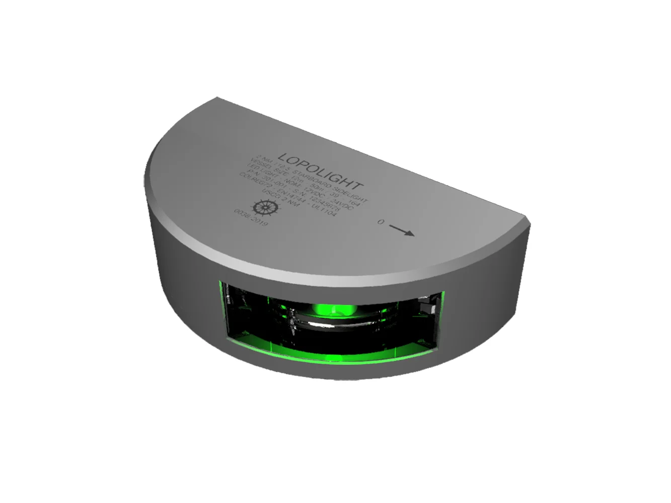 Lopolight Series 301-001 - Starboard Sidelight - 2NM - Vertical Mount - Green - Silver Housing