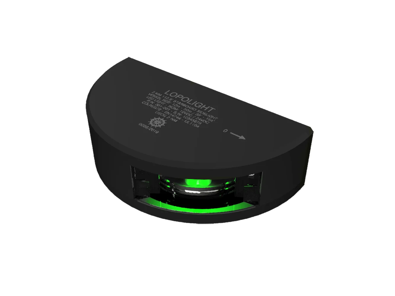 Lopolight Series 301-001 - Starboard Sidelight - 2NM - Vertical Mount - Green - Black Housing