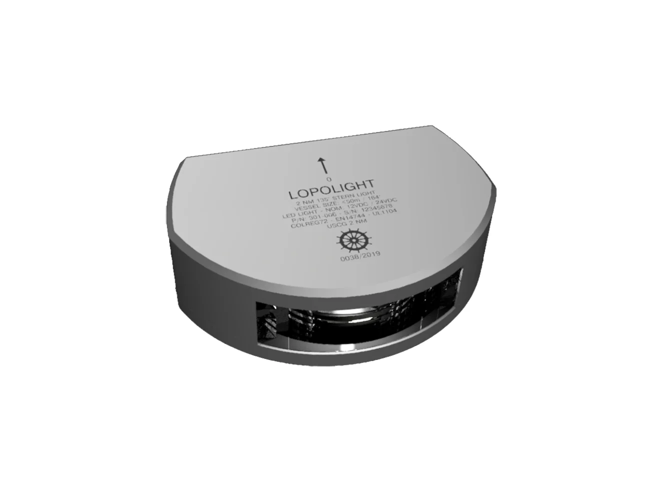 Lopolight Series 301-006 - Stern Light - 2NM - Vertical Mount - White - Silver Housing