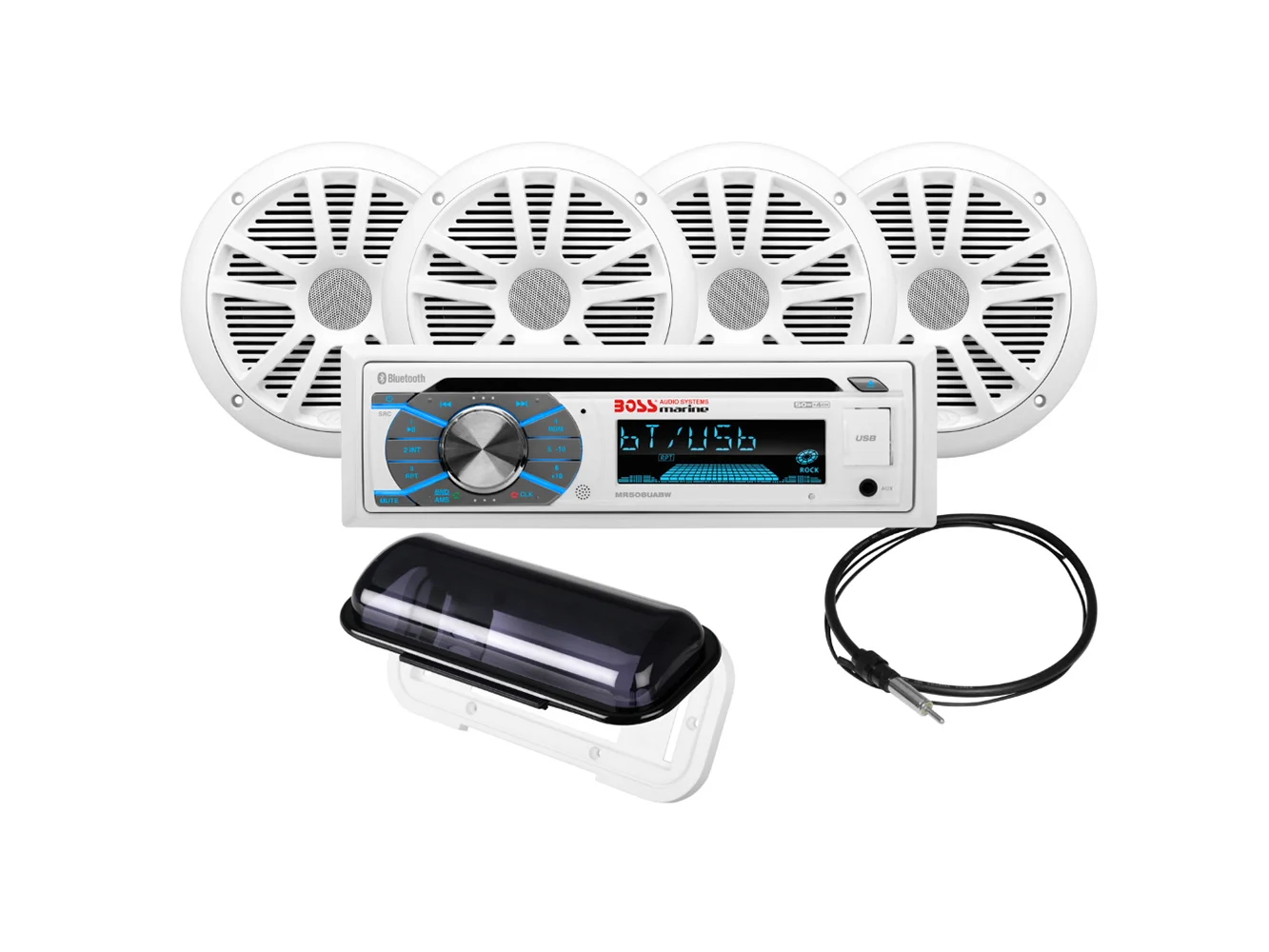 Boss Audio MCK508WB.64S Marine Stereo & 2 Pairs of 6.5" Speaker Kit - White