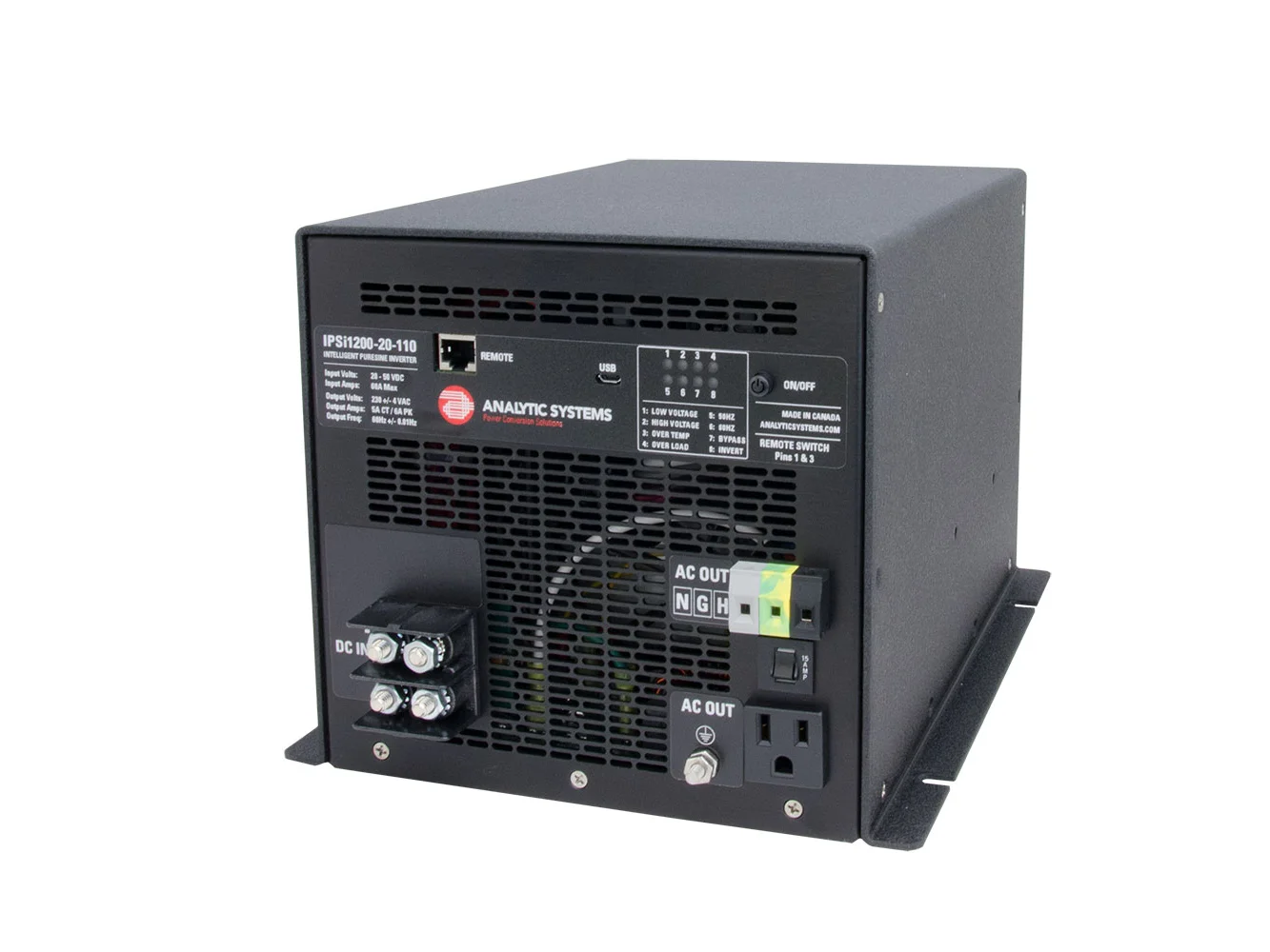 Analytic Systems AC Intelligent Pure Sine Wave Inverter 1200W, 20-40V In, 110V Out