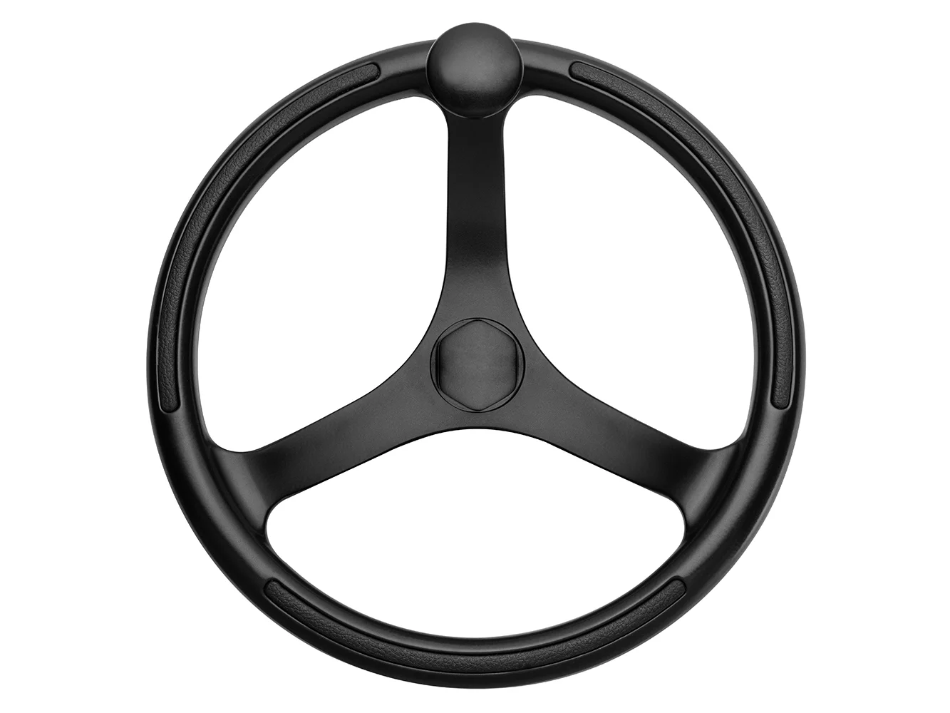 Schmitt Marine Primus Wheel 13.5" Black 3/4" Tapered Shaft w/Knob Finger Grips - Black Powder Coat