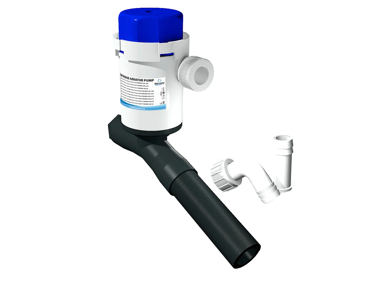 Albin Group Cartridge Aerator Pump - 1100 GPH - 12V - Angled