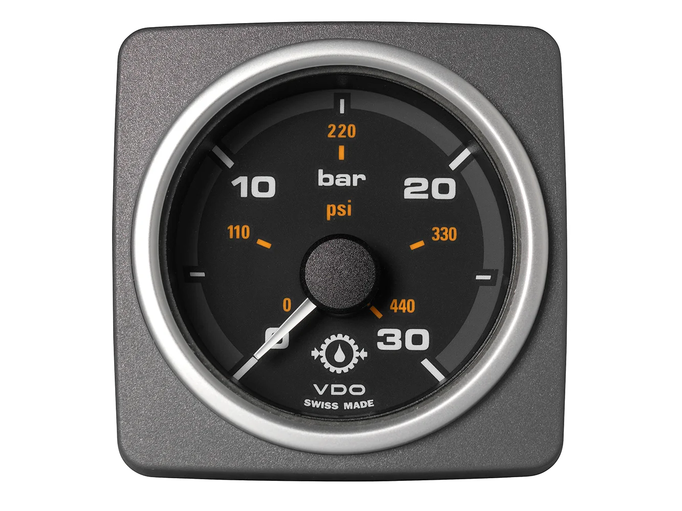Veratron 52 MM (2-1/16") AcquaLink Transmission Oil Pressure 30 Bar/440 PSI - Black Dial & Bezel
