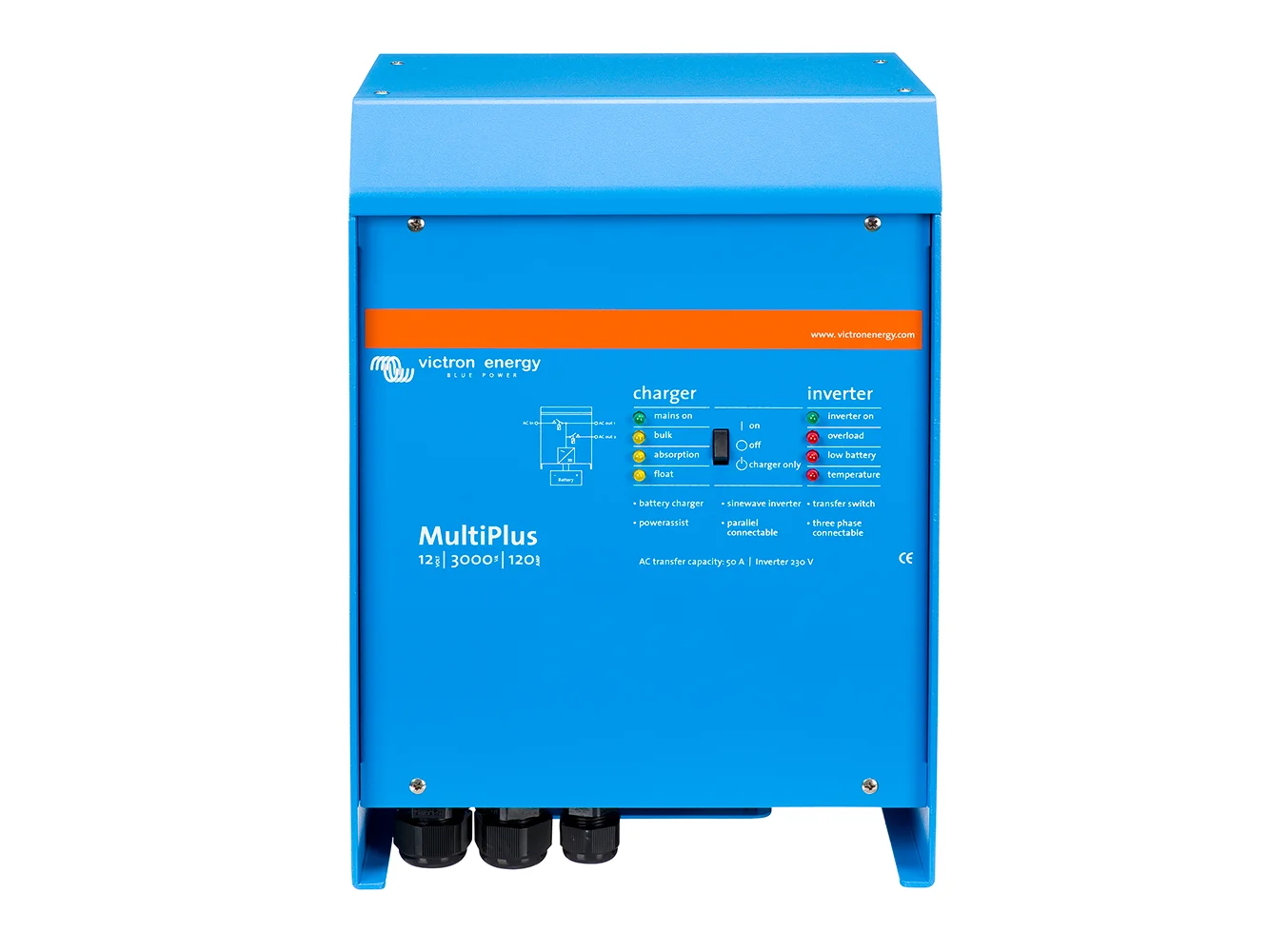 Victron MultiPlus Inverter/Charger 12VDC - 3000VA - 120VAC w/ 120AMP Battery Charger - 50AMP Transfer Switch (UL LISTED)