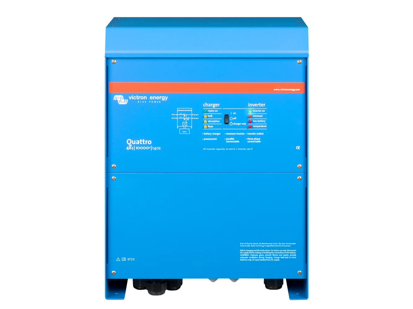Victron Quattro Inverter/Charger 48 VDC - 10,000W - Dual 100AMP 120V AC Inputs - Auto Transfer Switch - 140AMP Battery Charger - Stackable