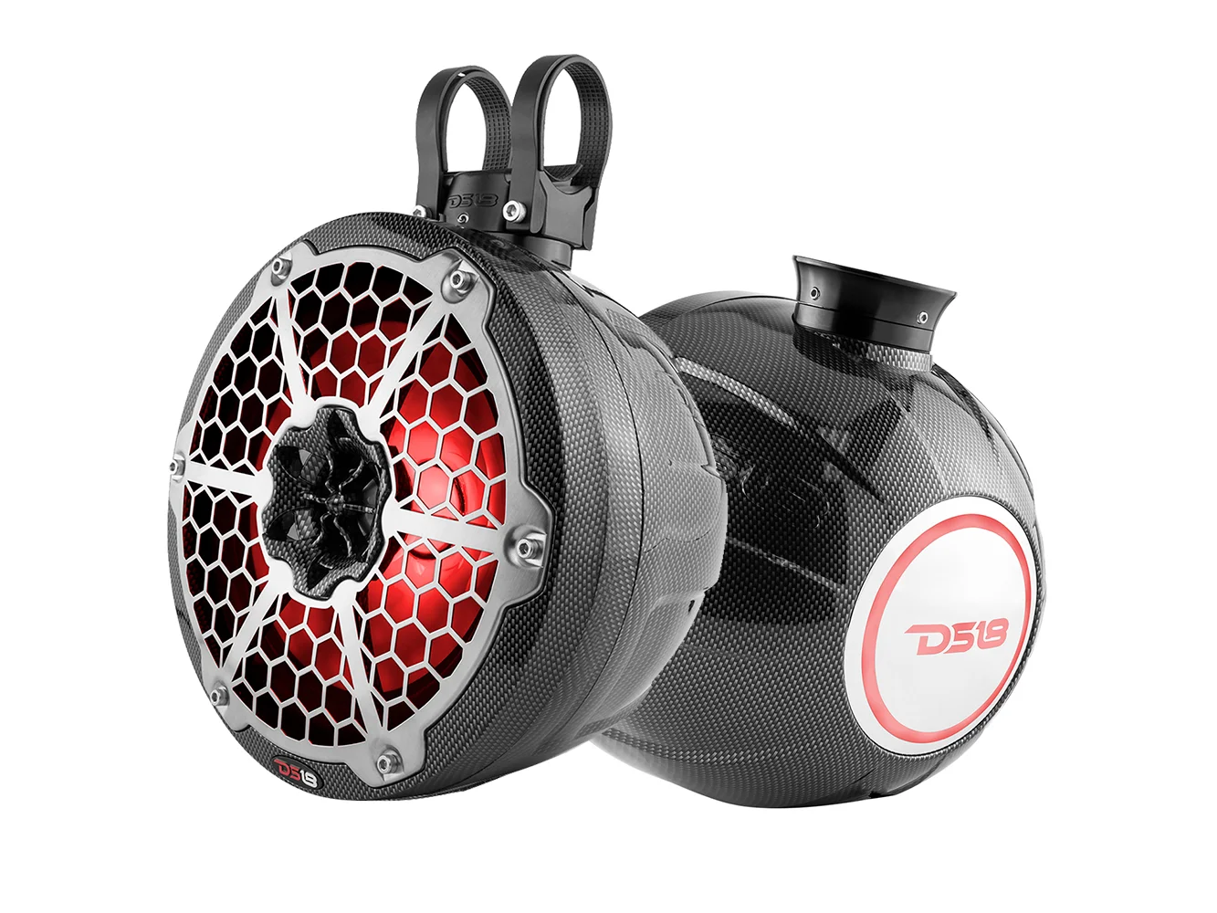 DS18 HYDRO 8" Compact Wakeboard Pod Tower w/RGB Light - 375W - Black Carbon Fiber
