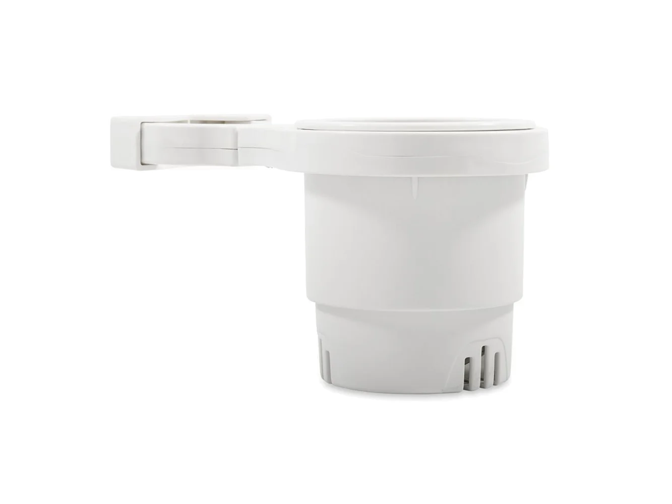 Camco Clamp-On Rail Mounted Cup Holder - Small for Up to 1-1/4" Rail - White
