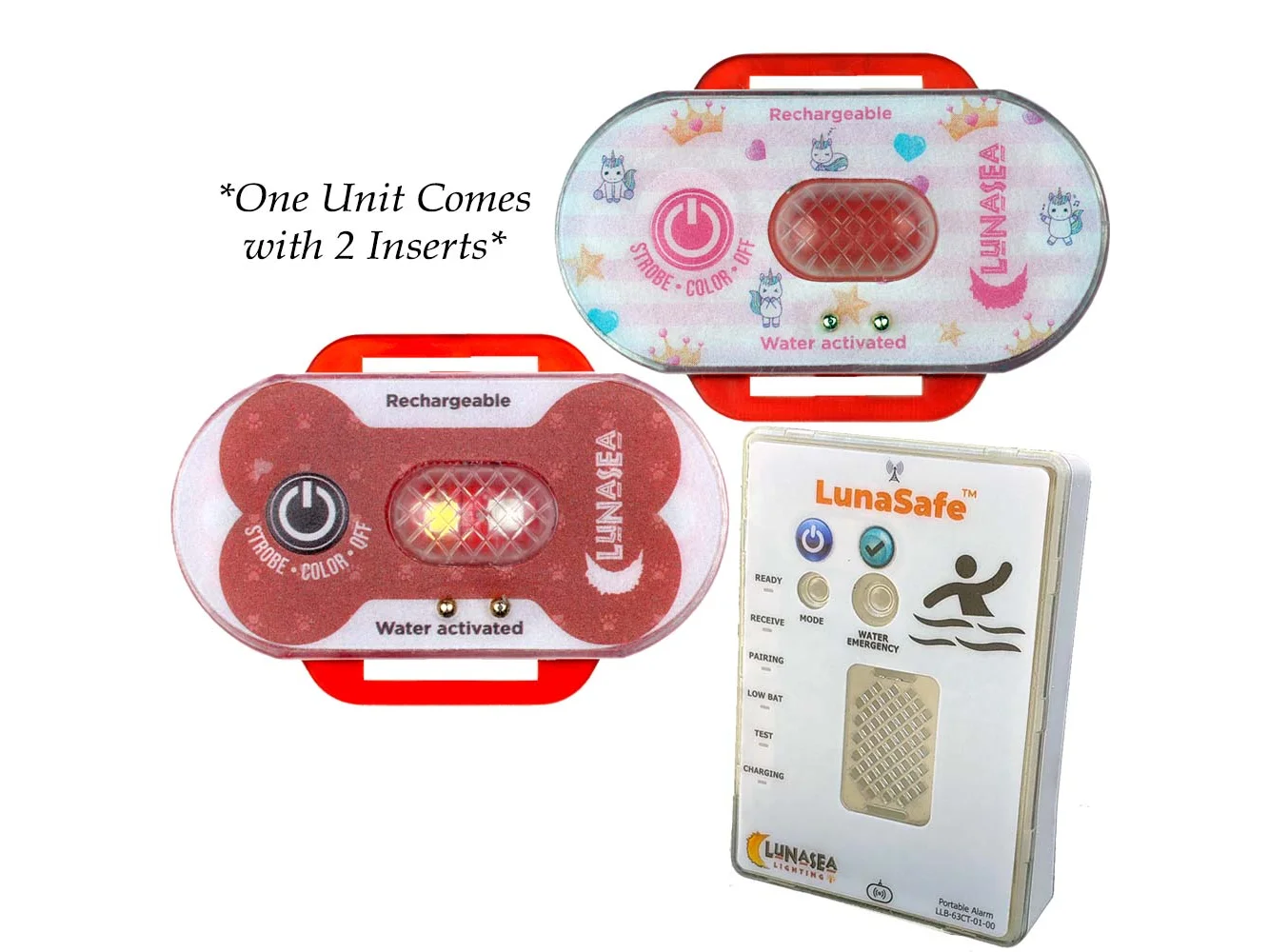 Lunasea Child/Pet Safety Water Activated Strobe Light w/RF Transmitter & Portable Audio/Visual Receiver - Red Case