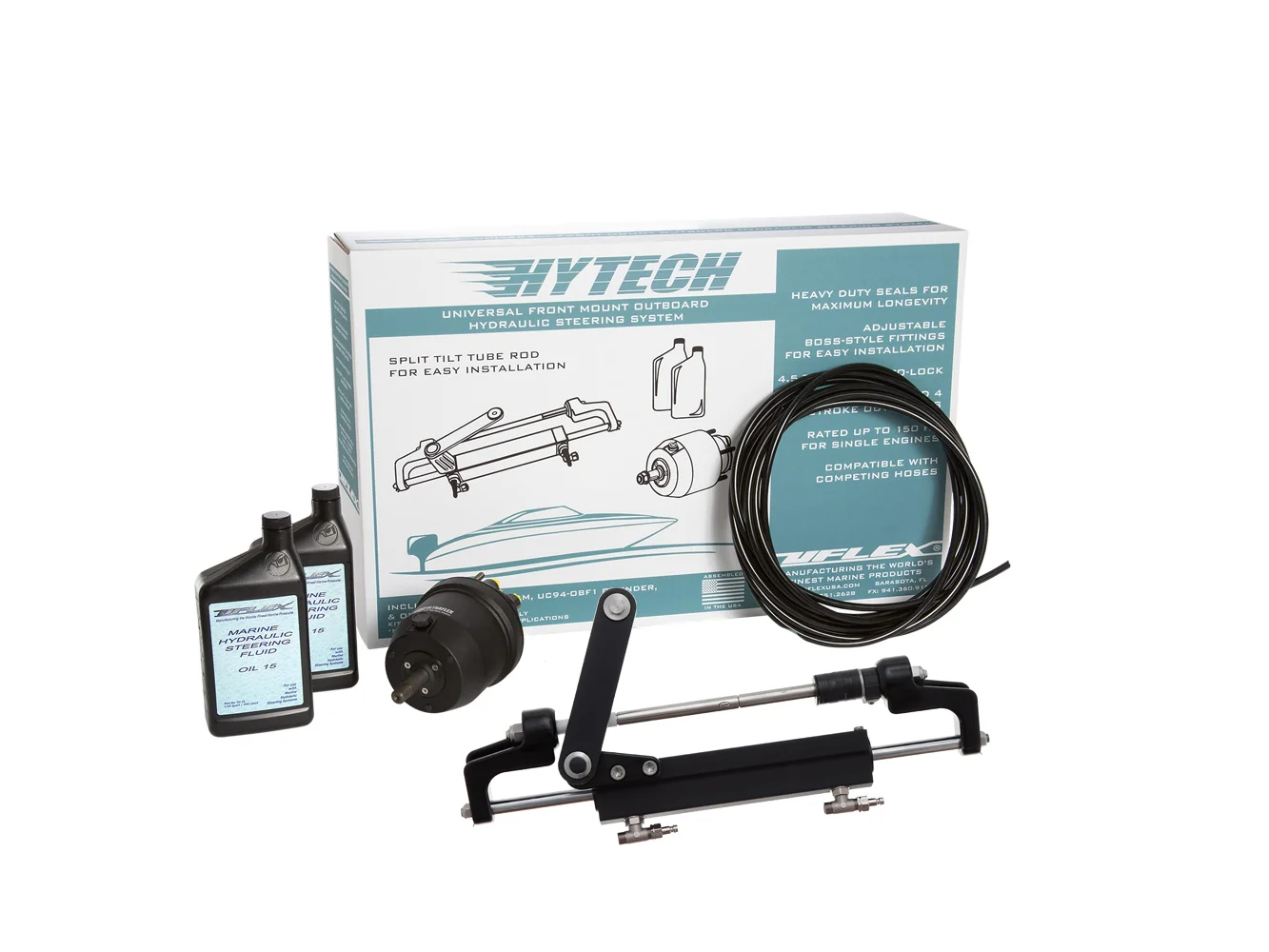 Uflex HYTECH 1.1 Front Mount OB System up to 175HP - Includes UP20 FM Helm, 2qts of Oil, UC95-OBF Cylinder & 40' Tubing