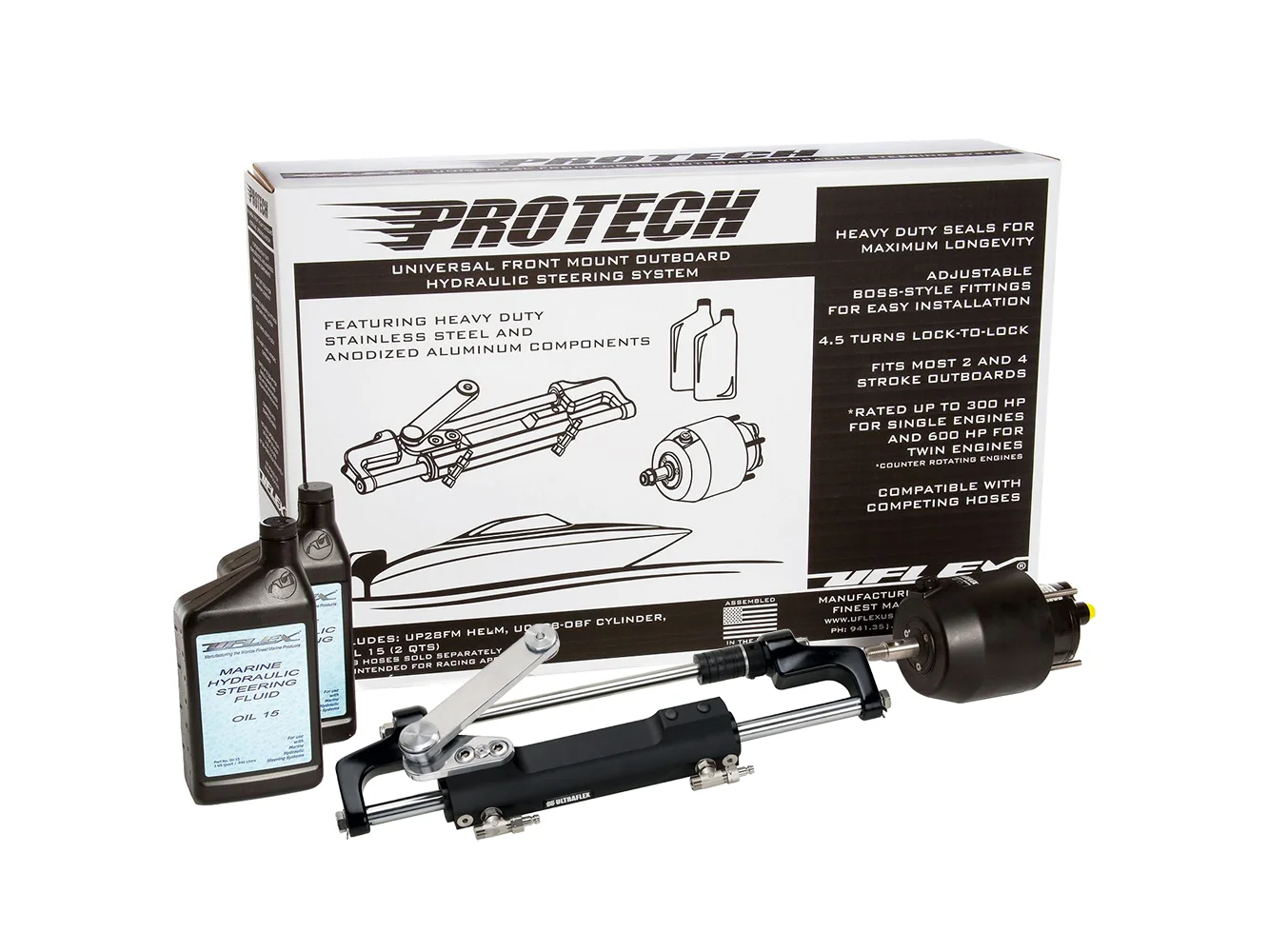 Uflex PROTECH 1.1 Front Mount OB Hydraulic System - Includes UP28 FM Helm, Oil & UC128-TS/1 Cylinder - No Hoses