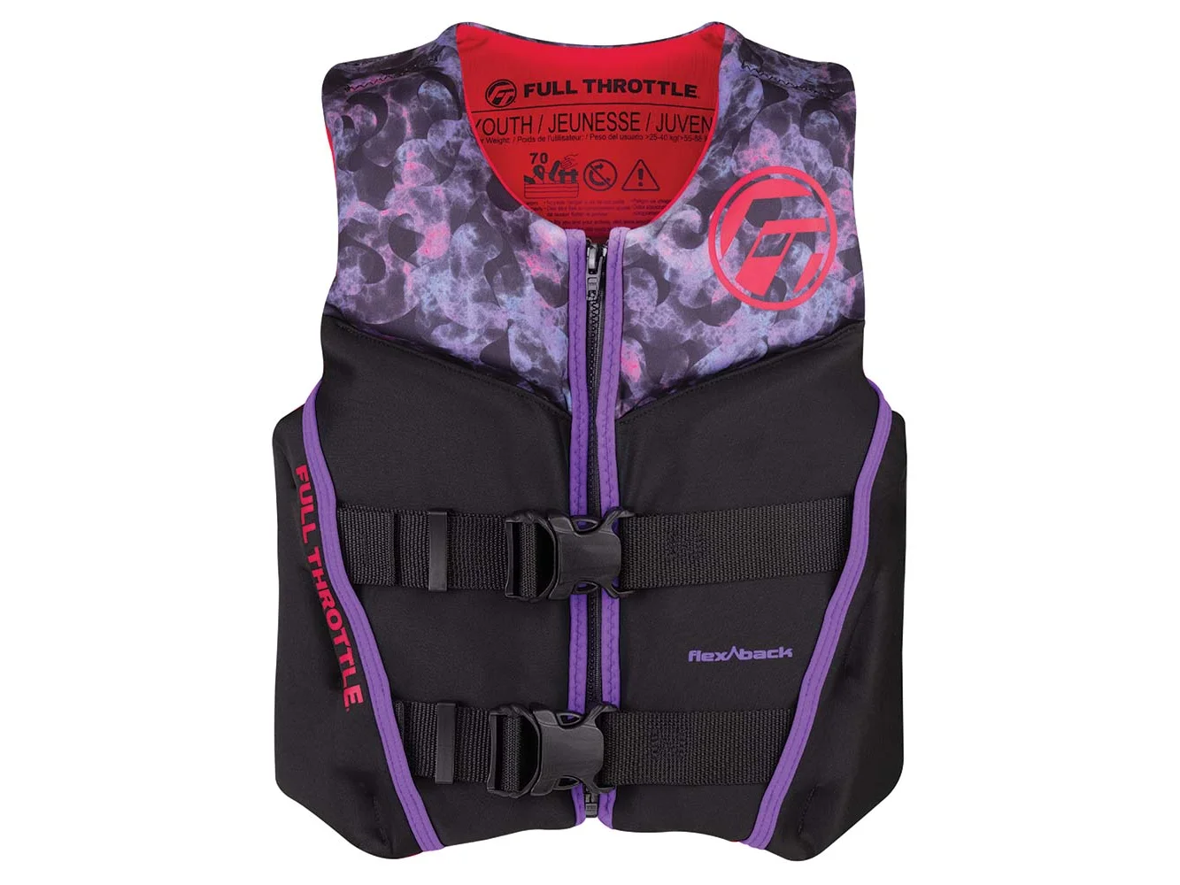 Full Throttle Youth Rapid-Dry Flex-Back Life Jacket - Pink/Black