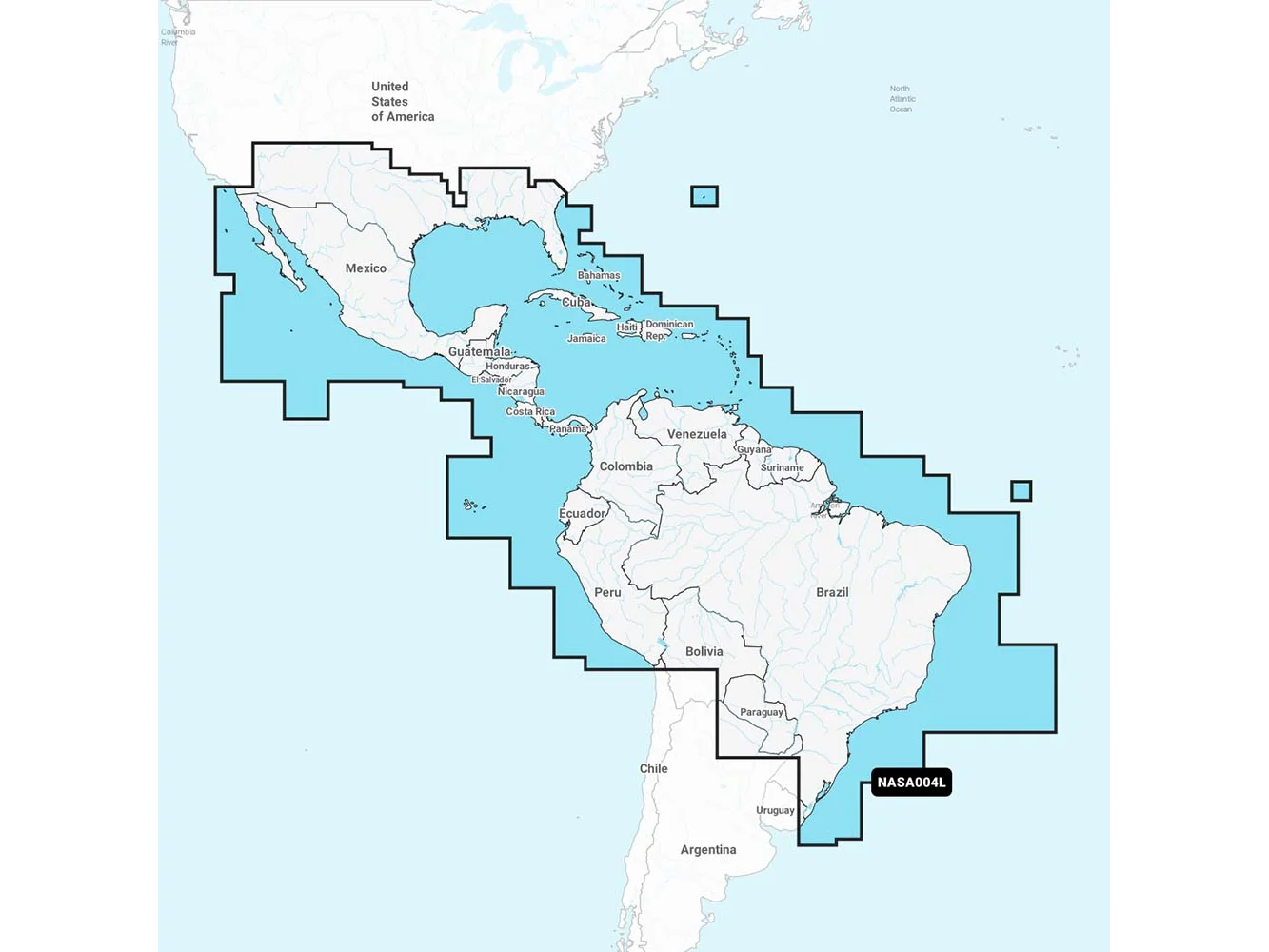 Navionics NASA004L - Mexico, Caribbean to Brazil - Navionics+