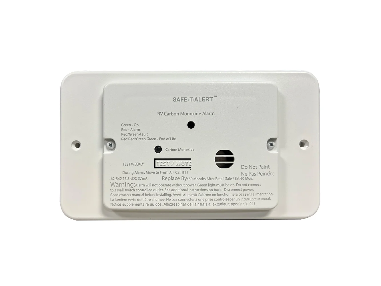 Safe-T-Alert 62 Series RV Carbon Monoxide - White - Flush Mount - 12V w/Trim Ring