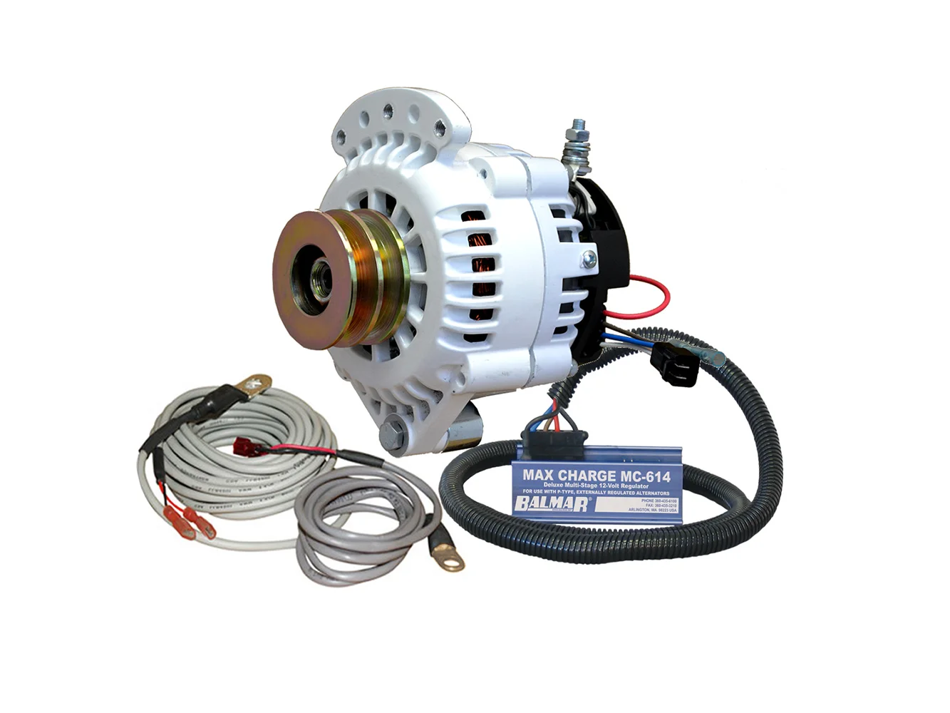 Balmar Alternator 100 AMP Kit 12V 1-2" Single Foot Spindle Mount Dual Vee Pulley Regulator & Temp Sensor