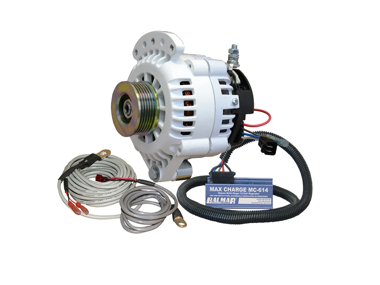 Balmar Alternator 100 AMP Kit 12V 1-2" Single Foot Spindle Mount K6 Pulley Regulator & Temp Sensor