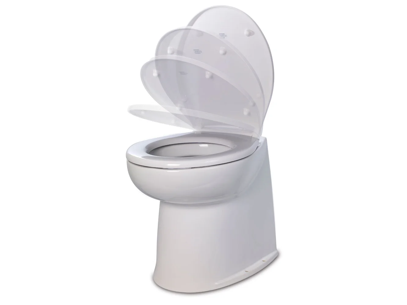 Jabsco Deluxe Flush 14" Straight Back 12V Raw Water Electric Marine Toilet w/Remote Rinse Pump & Soft Close Lid
