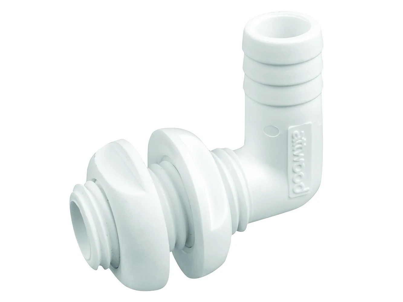 Attwood White Plastic 90 Degree Thru-Hull Connector - 3/4" Inner Diameter