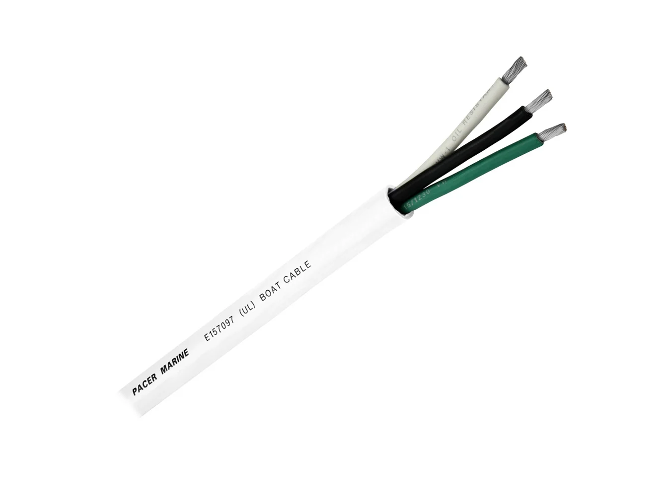 Pacer Round 3 Conductor Cable - 100' - 16/3 AWG - Black, Green & White